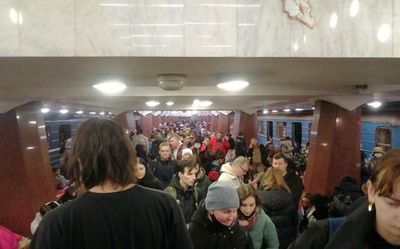 Students move back to hostel from metro station in Kharkiv