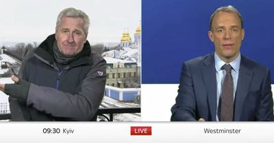 Baffled Sky presenter in Ukraine confronts Dominic Raab over refugees while sirens blare