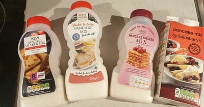 We compare bottle pancake mixes from B&M, Tesco, Sainsbury's and M&S