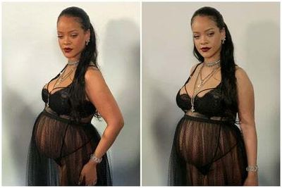 Pregnant Rihanna wears lingerie to Paris Fashion Week Dior show