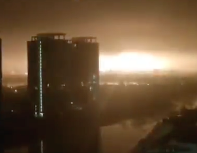 Moment huge explosion rocks Kyiv turning night sky orange ‘like lightning’ as Russian airstrikes intensify