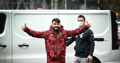 Pictured: Two United fans moments after they walked free from court for becoming 'overcome with emotion' at Old Trafford