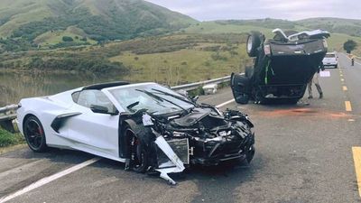 Chevy Corvette C8 Flips Toyota Pickup Onto Its Roof In Big Crash