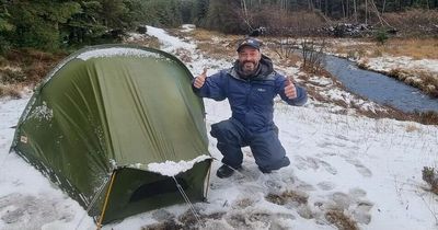 Extreme wild camper endures sleet, rain and now during mammoth 40-night camp out