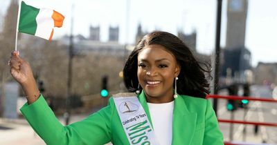Miss Ireland Pamela Uba flies Irish flag during open-top bus tour ahead of Miss World finals