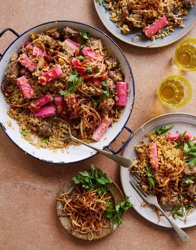 Lamb pilaf and goat’s cheese galette: Ravinder Bhogal’s rhubarb recipes