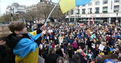 Crowds burst into song at Piccadilly Gardens protest in emotional show of solidarity with the war-ravaged people of Ukraine