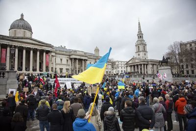 ‘Barbarism in Europe’: Thousands gather in London to protest against invasion of Ukraine