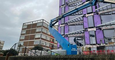 The 'weird' contrast where luxury flats being built next to 'ugly looking' block in West Bridgford