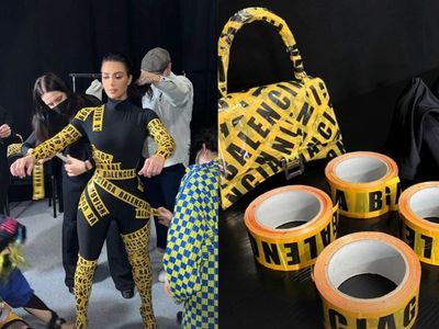 Kim Kardashian had to be cut out of Balenciaga caution tape look