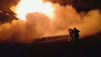 VIDEO: 2 Oil Depots West Of Kyiv On Fire After Russian Airstrikes Monday Night