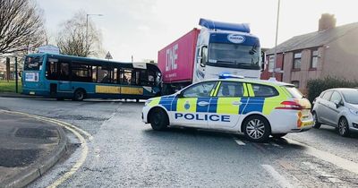 Road blocked after Arriva bus and lorry crash