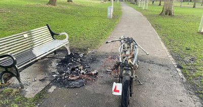 Heartbreaking Edinburgh photos show memorial bench scorched by burnt out moped
