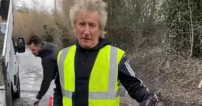 Sir Rod Stewart fills potholes in Celtic gear outside home as his 'Ferrari can't drive through'