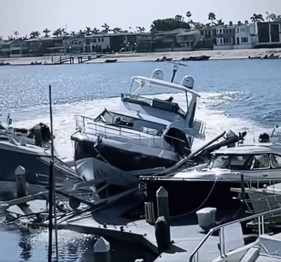 Wild video shows stolen yacht smashing into other boats in California marina
