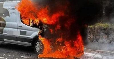 Van engulfed in flames on Scots road as dramatic picture shows huge blaze