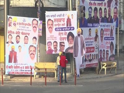 Cutouts of Bhagwant Mann, Arvind Kejriwal seen in Amritsar ahead of roadshow