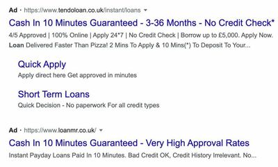 Google profiting from ‘predatory’ loan adverts promising instant cash