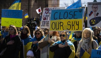 Demonstrators call for no-fly zone, fighter jets for Ukraine