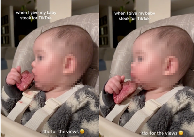 Mother sparks a debate after feeding baby a piece of ‘bloody’ steak: ‘Looks a bit raw’