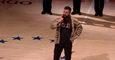 Jason Kelce sings national anthem before Sixers game after helping raise money for charity