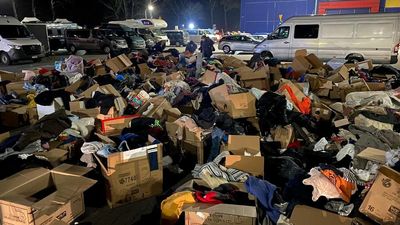 Parking Lot Filled With Abandoned European Clothing Donations At The Polish-Ukraine Border