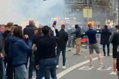 Chelsea FC fans chanting ‘Roman Abramovich’ clash with riot police in Lille ahead of Champions League game