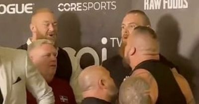 Eddie Hall and Thor Bjornsson held back by security during heated face-off