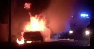 Fireball as car bursts into flames in quiet Glasgow street