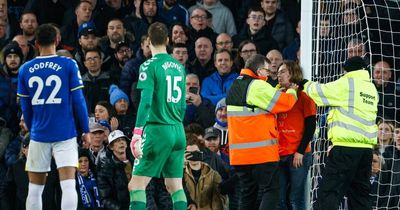 Climate crisis protestor ties himself to goal by the neck at Premier League clash