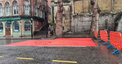 Mysterious red blocks have been spotted on roads in Bristol city centre