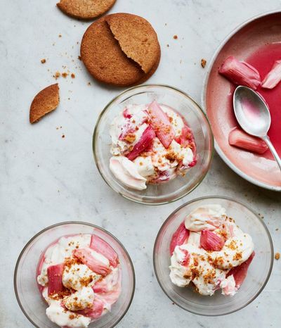 Ravneet Gill’s recipe for rhubarb fool with ginger biscuits