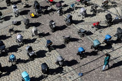 In Ukraine, empty strollers are a symbol of children killed in war