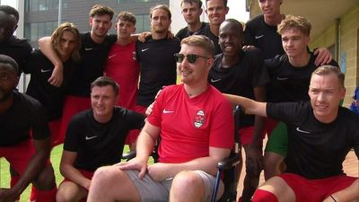 Perth soccer player Danny Hodgson speaks publicly for the first time at club's match after release from hospital