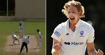 Australia bowler takes stunning somersault caught and bowled chance in Sheffield Shield