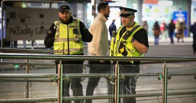 Major police presence in Piccadilly Gardens as blood-spattered Metrolink stop taped off