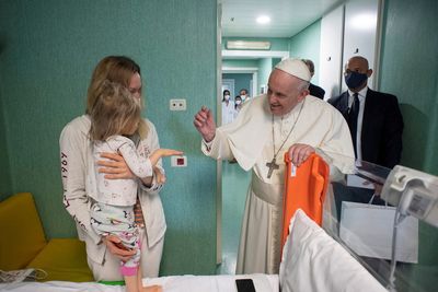 Pope visits Ukrainian children war refugees in Rome hospital