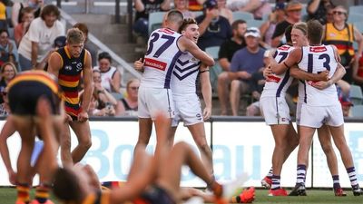 Fremantle beat the Crows by a point in Adelaide Oval thriller, Gold Coast downs West Coast by 27, Hawthorn beats Kangaroos by 20