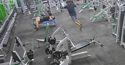 Moment man slams 20kg weight on gymgoer’s head after pretending to trip over