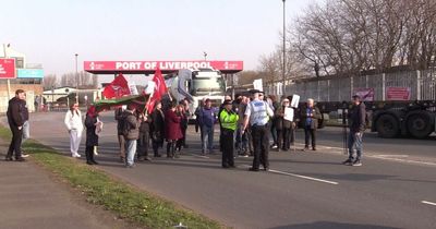 Protesters block road to Port of Liverpool and chant 'shame on P&O'