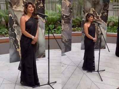 'Desi Girl' Priyanka Chopra attends pre-Oscar event in a black saree; gets emotional talking about her Hollywood journey
