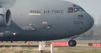 Edinburgh Airport hosts huge RAF military aircraft as landed captured on film