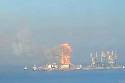 Watch: Russian warship explodes in flames in besieged Berdyansk