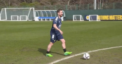 Martin Compston practises penalties with Scotland goalie Craig Gordon ahead of Poland friendly