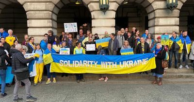 Solidarity protest in support of Ukraine in Old Market Square one month on from Russian invasion