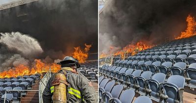 Huge fire breaks out at NFL side Denver Broncos' stadium as dark clouds fill the air