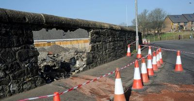 Wall destroyed following following crash in Ferguslie