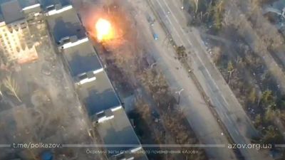 VIDEO: Ukrainians Use Mortars To Take Out Two Russian Armored Vehicles Without Damaging Buildings