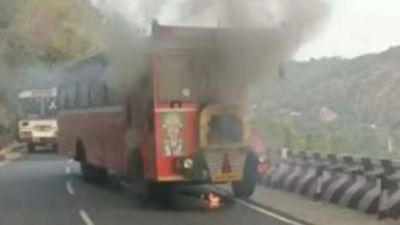 Andhra Pradesh: TTD's bus catches fire on Tirumala ghat road