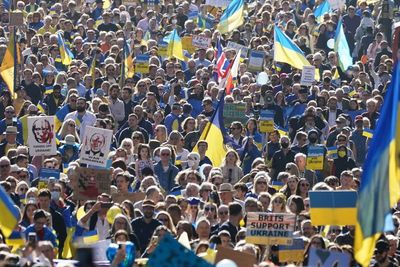 ‘We are with you in this fight’: Tens of thousands march in London in solidarity with Ukraine